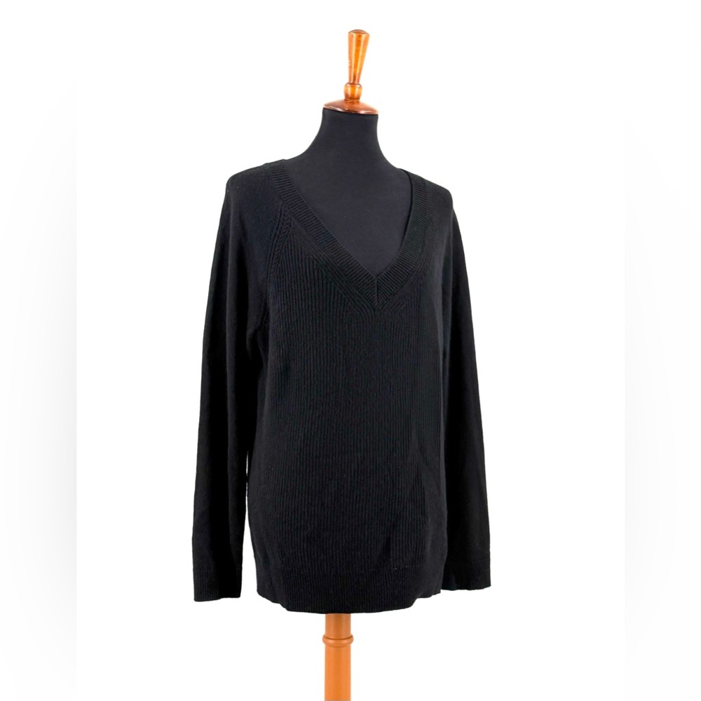 Talbots Black Wool Cashmere Blend V-Neck Sweater Size L